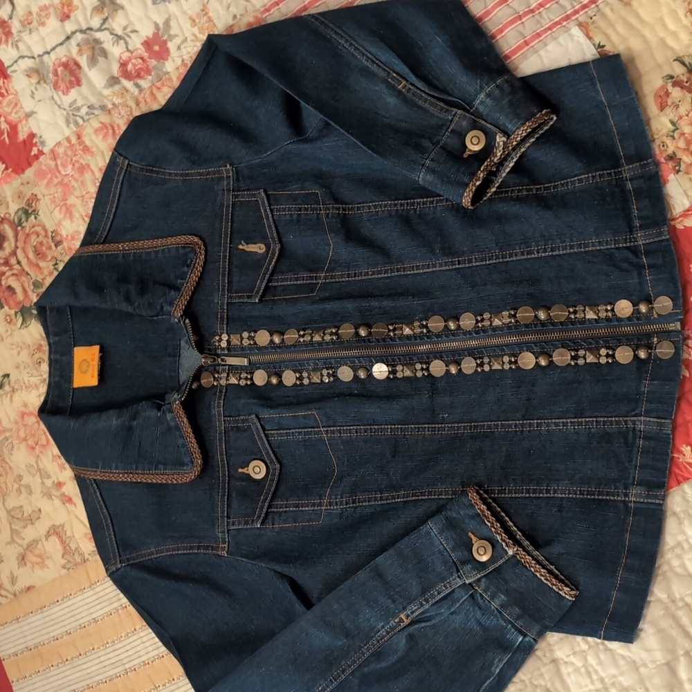 Ruby Road Denim Jacket, M, Trim Down Center Front, Dark Blue, EUC